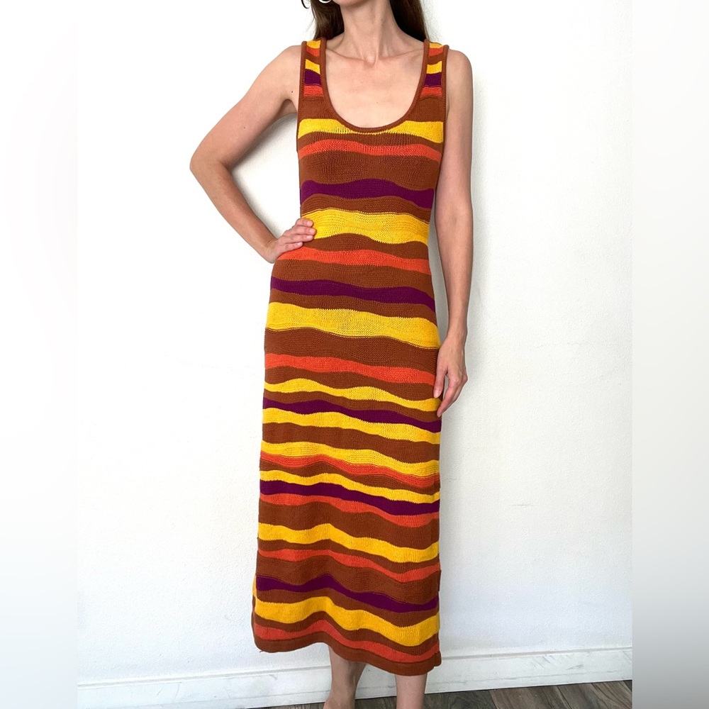 Boho Multicolored Striped Knit Maxi Dress